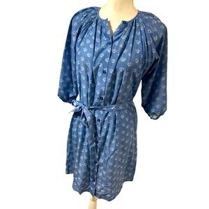 TUCKER silk cotton blue floral button down cottegecore Dress size XS